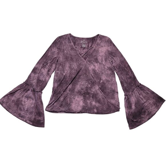 American Eagle Tie-Dye Bell Sleeve Wrap Top Purple Y2K Fairy Boho‎ Whimsygoth - Picture 2 of 9